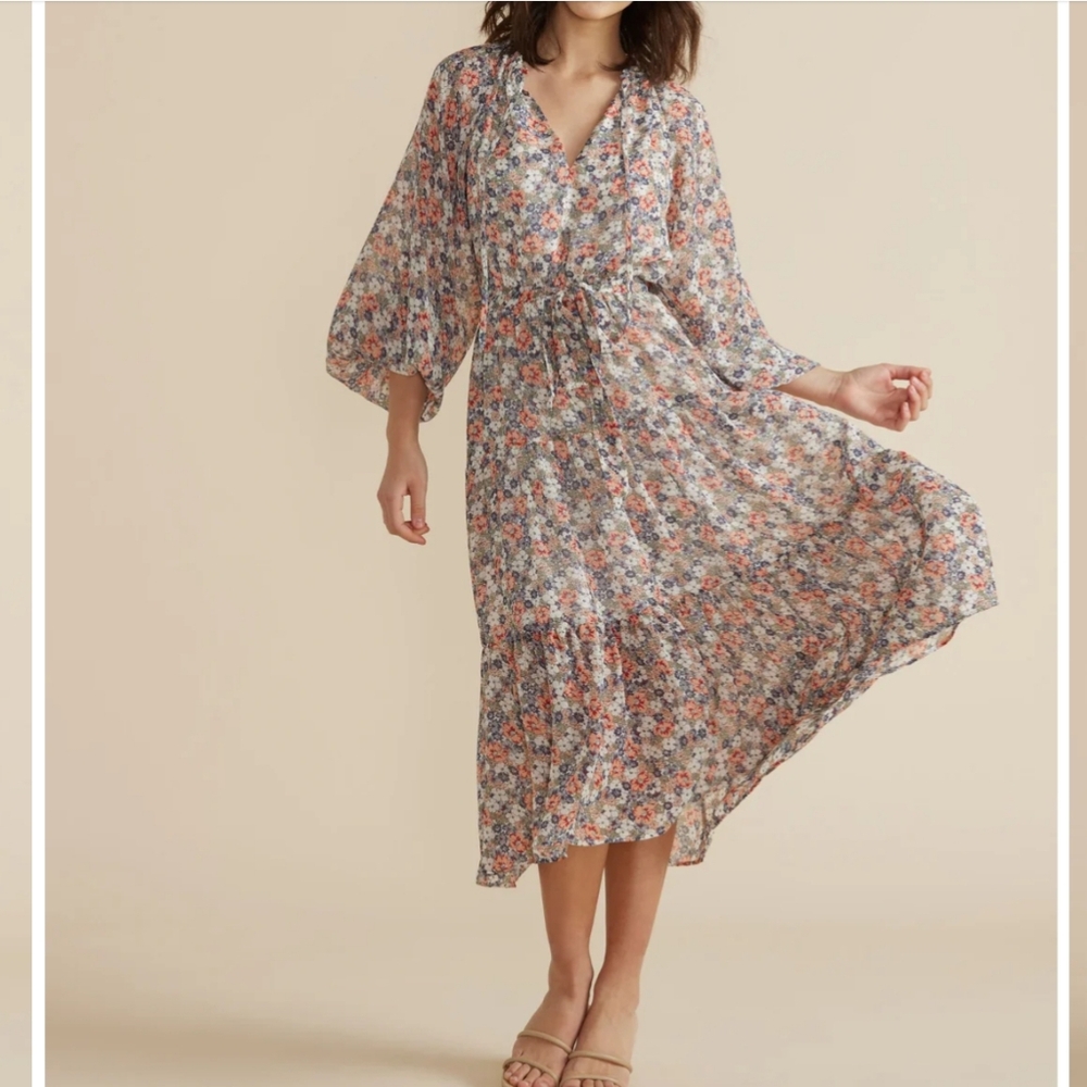 NWT MINKPINK Arve Multicolor Floral Midi Long Sleeve Dress